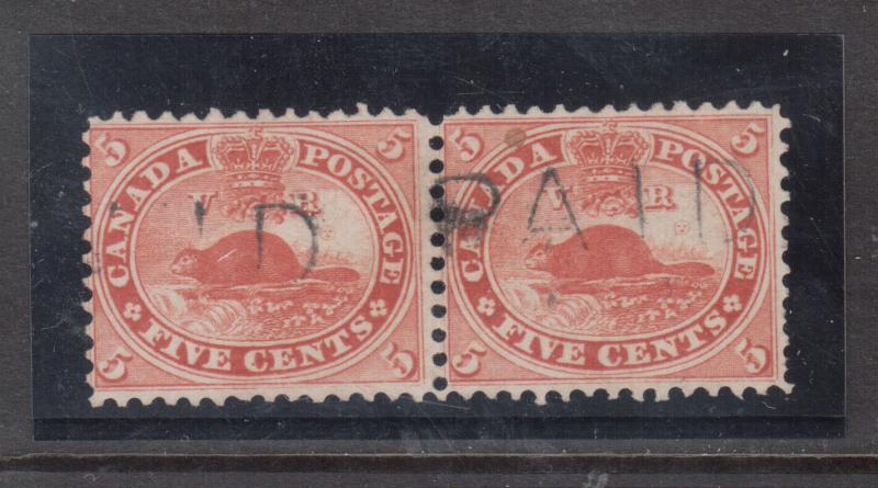 Canada #15 Very Fine Used Pair With Ideal Double Paid Cancel