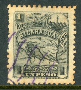 Nicaragua 1896 Seebeck 1P Black Map Original Scott 57 VFU Z403