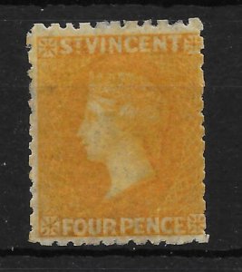 ST.VINCENT SG12 1869 4d YELLOW MTD MINT