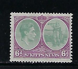 ST. KITTS NEVIS SCOTT #85A 1938-48 GEORGE VI 6P- PERF 13X11 1/2  - MINT LH