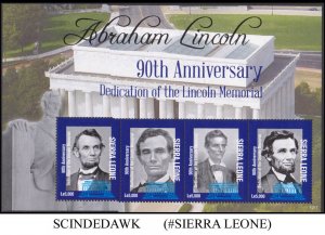 SIERRA LEONE - 2011 90th ANNIVERSARY OF LINCOLN MEMORIAL  - MIN. SHEET MINT NH