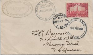 1933 N.Z. Marine Post R.M.S. Niagara, Auckland to Tacoma, Wash solo 3c (56821)