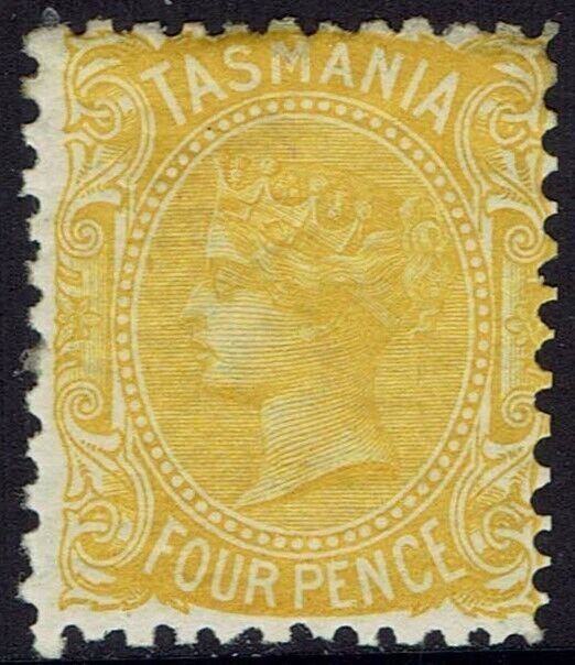 TASMANIA 1880 QV 4D DEEP YELLOW WMK TAS NO LINES PERF 11½