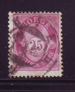 Norway Sc 54 1901 25 ore red violet post horn stamp used