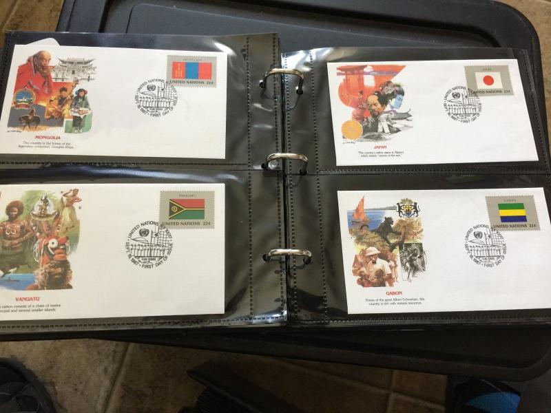 United Nations Flag Stamps 240 First Day Covers, 1980-1989 in 2 Supersafe albums