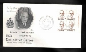 CANADA FDC Scott # 592 - Louis St Laurent Caricature PB - Rose Craft Cachet