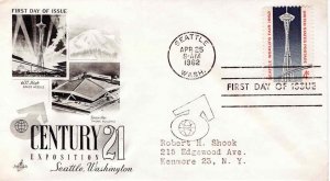 USA 1962 FDC Sc 1196 Century 21 Expo Seattle Artcraft Cachet First Day Cover