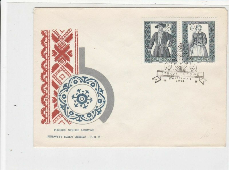 Poland 1959 Polish Folk Costumes Bird + Plant Cancel FDC Stamps Cover ref 22984
