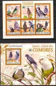 Comoro Islands 2009 Birds Parrots Sheet + S/S MNH