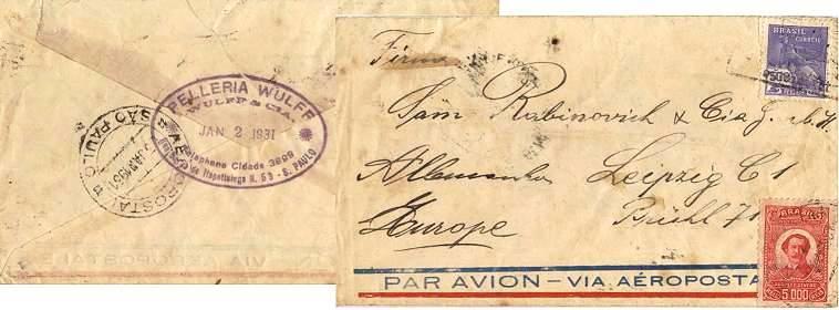 Brazil 5000R Augusto Severo and 500R Liberty 1931 Aeropostal, Sao Paulo Airma...