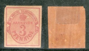 Germany Hannover 1853 3 Pf Crown & numerical Sc 7 Cat $275  MH Good # 1693