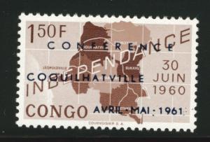 Congo Democratic Republic Scott 374 MH* 1961 Map opt stamp