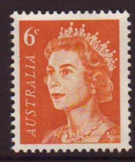 Australia 1970 Sc#401A, SG#387a 6c Orange Queen Elizabeth USED-XF...