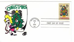 US 1508 8c Christmas Tree on FDC Unknown HC Cachet Unaddressed ECV $19.00