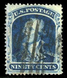 United States, 1857-61 #39 Cat$10,000, 1857 90c blue, black cancel, well cent...