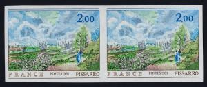 France 1729 imperf pair MNH Art, 'The Footbath, Camille Pissaro