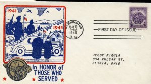 UNITED STATES 1946 DISCHARGE BUTTON SMARTCRAFT CACHET FIRST  DAY COVER