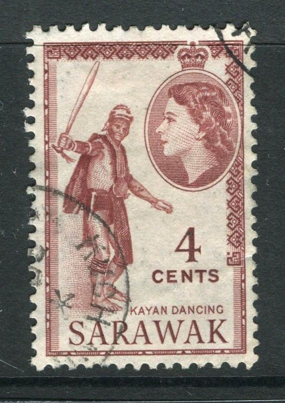 SARAWAK; 1955 early QEII issue fine used 4c. value