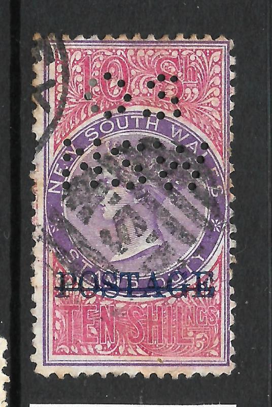 NEW SOUTH WALES 1887-90   10/-   QV  OFFICIAL  FU NSW PERFIN  P12   SG O36