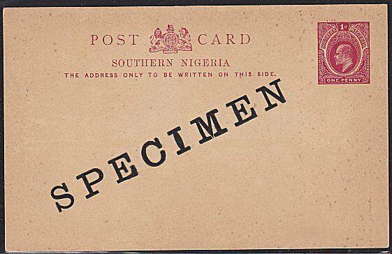 SOUTHERN NIGERIA EVII 1d postcard optd SPECIMEN.............................1463