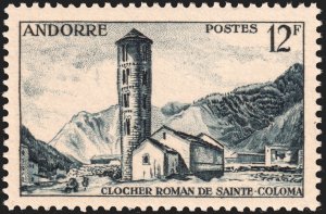 Andorra (French) #131  MOG - 12fr St. Coloma Belfry (1955)