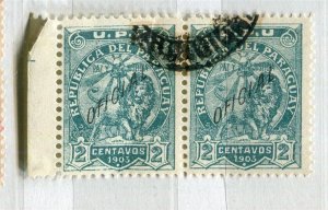 PARAGUAY; 1907 early Official surcharged issue fine used 2c. PAIR