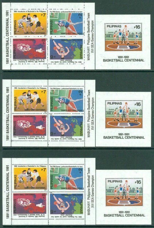 EDW1949SELL : PHILIPPINES 1991 Sc #2121-2125, 2124a Basketball Blks of 4 & 2 S/S