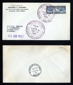 # C7 on CAM # 3 First Flight cover, Moline, IL to Kansas City, MO - 5-12-1926