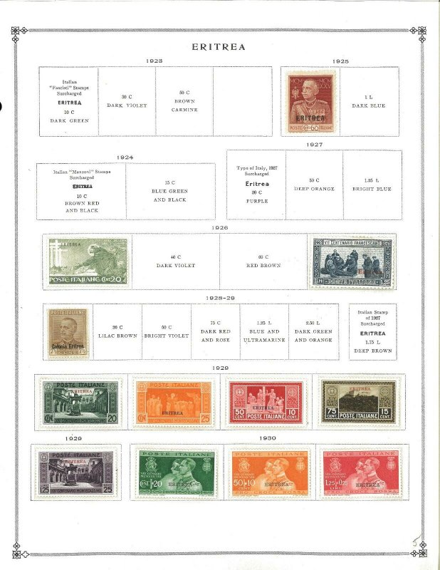 Eritrea 1892-1934 Mint in Mounts & Used Hinged on Scott International Pages.