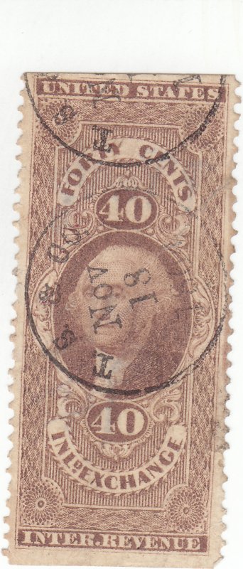 Scott # R53b- Revenue stamp - 40c Inland Exchange, brown -  Used 