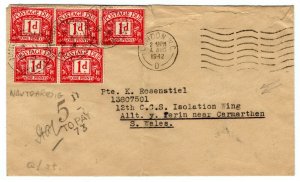 GB WALES WW2 MILITARY HOSPITAL Cover SOLDIER IN ISOLATION Carms 1942 Dues PE180 