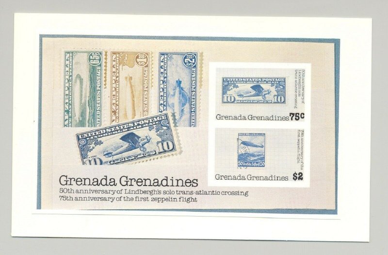 Grenada Grenadines 1978 Zeppelins Lindbergh Stamp on Stamp imperf proof of S/S