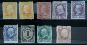 Scott #O1s,O2s,O13s,O25s,O26s,O35s,O47s,O57s,O83s - Specimen Lot - 1875