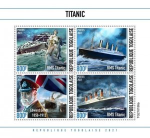 Togo - 2021 RMS Titanic & Captain Edward Smith - 4 Stamp Sheet - TG210156a