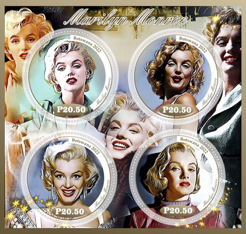 Stamps. Marilyn Monroe Botswana 1+1 sheets 2022 year NEW perforated