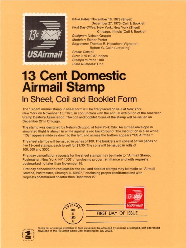 US SP341A Winged Envelope Coil C83 Souvenir Page FDC