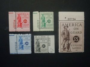 1941 #PS11-PS 15 Postal Savings Stamp Plate # Singles  MNH OG VF CV $185 #1