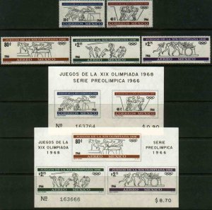 MEXICO 974-975a, C318-C320a 2nd Pre-Olympic surface & air mail set MINT NH F-VF
