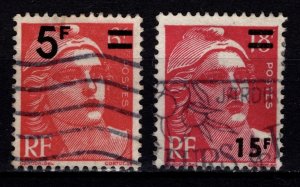 France 1949, 1953 Marianne def. Surch., 5f on 6f, 15f on 18f [Used]