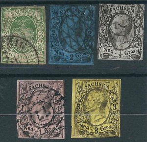 Saxony  5 Different Used F/VF 1851-55 SCV $147.00