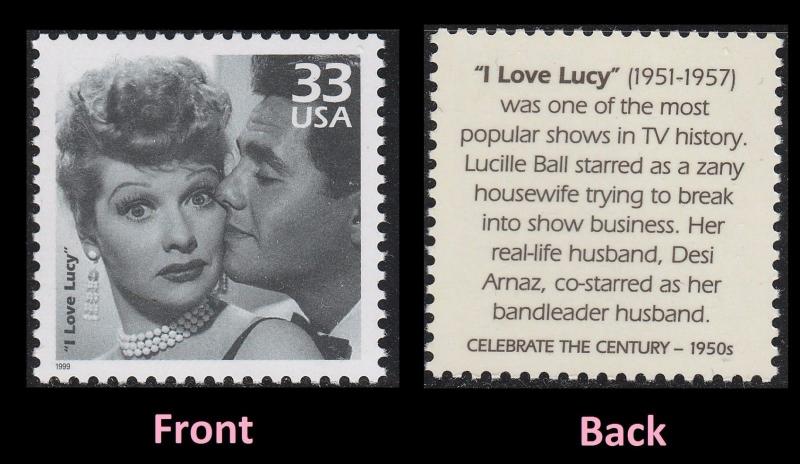US 3187l Celebrate the Century 1950s I Love Lucy 33c single MNH 1999