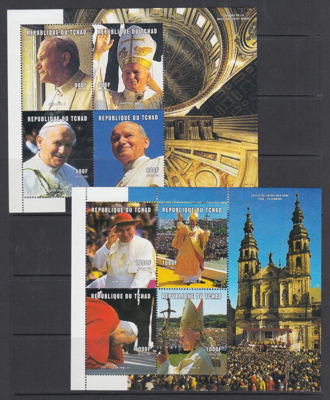 Chad Sc 915-916 MNH. 2001 Pope John Paul II mini sheets, cplt set, VF+