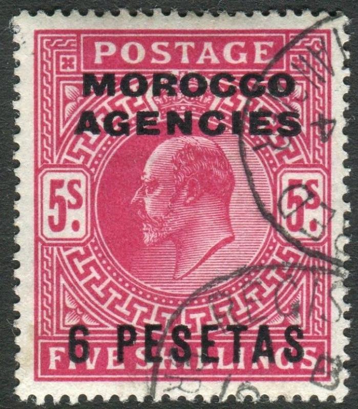 MOROCCO AGENCIES-1907-12 6p on 5/- Deep Bright Carmine fine used example Sg 122a