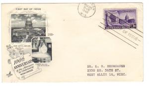 US #957 3c Wisconsin FDC Artcraft Cachet freak cxl ECV $4.50