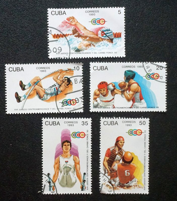 CUBA Sc# 3533-3537 CARIBBEAN GAMES sports Cpl set of 5  1993  used / cancelled