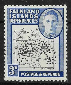 FALKLAND IS.DEP. SGG4s 1946 3d BLACK & BLUE SPECIMEN MTD MINT