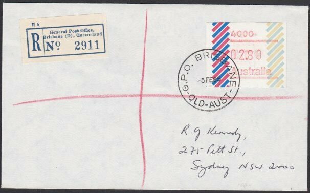 AUSTRALIA 1985 (5 Feb)  $2.80 Frama on Registered cover ex  Brisbane........E184