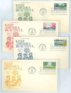 US 1365-1368 1969 keep american beautiful, set of 4 on 4 unaddressed fdcs with matching fleetwood cachets