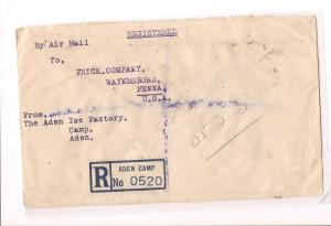 Aden 1945 Air Registered cover from Aden Camp to USA (bao)