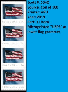 US 5342 Flag forever coil strip APU (4 stamps) MNH 2019